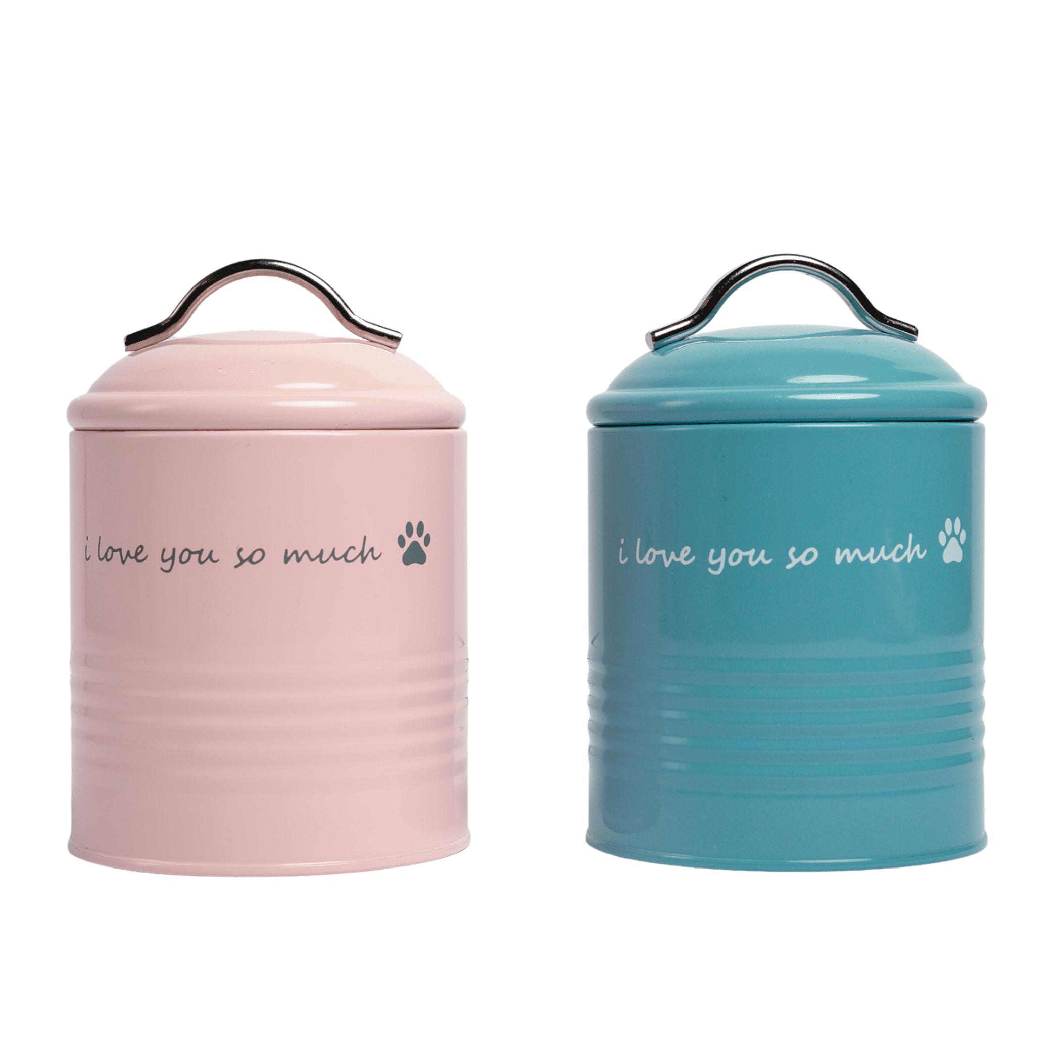 Blush Pink and Sky Blue Airtight Metal Dog Treat Canisters