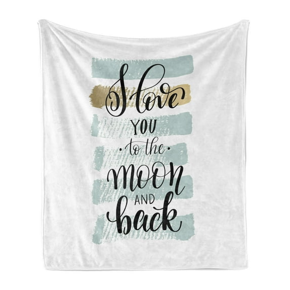 I Love You Soft Flannel Fleece Blanket, I Love You to the Moon and Back Phrase with Soft Paintbrush Stripes, Cozy Plush for Indoor and Outdoor Use, 50" x 60", Blue Grey Pale Caramel, by Ambesonne