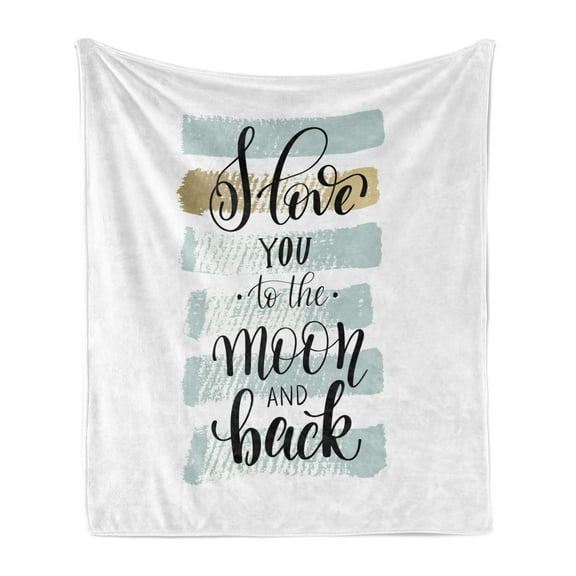 I Love You Soft Flannel Fleece Blanket, I Love You to the Moon and Back Phrase with Soft Paintbrush Stripes, Cozy Plush for Indoor and Outdoor Use, 70" x 90", Blue Grey Pale Caramel, by Ambesonne