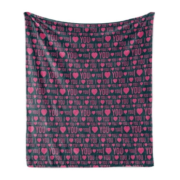 I Love You Soft Flannel Fleece Blanket, Romance Pattern with Heart Forms and Love Words Valentines Couples Theme, Cozy Plush for Indoor and Outdoor Use, 60" x 80", Magenta Dark Grey, by Ambesonne