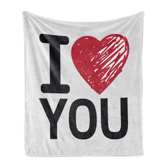 I Love You Soft Flannel Fleece Blanket, Simplistic Love You Calligraphy Wedding Lovers Relationship Illustration, Cozy Plush for Indoor and Outdoor Use, 50" x 60", Red Charcoal Grey, by Ambesonne