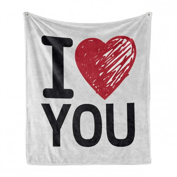 I Love You Soft Flannel Fleece Blanket, Simplistic Love You Calligraphy Wedding Lovers Relationship Illustration, Cozy Plush for Indoor and Outdoor Use, 70" x 90", Red Charcoal Grey, by Ambesonne