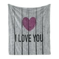 thumbnail image 1 of I Love You Soft Flannel Fleece Blanket, Love You Typography on Wooden Planks Rustic Symbolic Celebration Picture, Cozy Plush for Indoor and Outdoor Use, 60" x 80", Fuchsia Pale Grey, by Ambesonne, 1 of 6