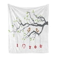 thumbnail image 1 of I Love You Soft Flannel Fleece Throw Blanket, Love Birds on a Tree Branch Romance Spring Inspiration Artwork Print, Cozy Plush for Indoor and Outdoor Use, 50" x 70", Grey Red Fern Green, by Ambesonne, 1 of 5