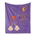 thumbnail image 1 of I Love You Soft Flannel Fleece Throw Blanket, Love Bugs Heart Singing over Rainbow Moon Dancing with Scars Heart Beats Cartoon, Cozy Plush for Indoor and Outdoor Use, 50" x 70", Violet, by Ambesonne, 1 of 5