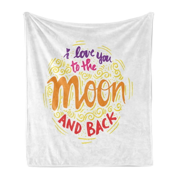 I Love You Soft Flannel Fleece Throw Blanket, Forever Valentines Day Calligraphy in Tones Childish Effects Print, Cozy Plush for Indoor and Outdoor Use, 50" x 60", Multicolor, by Ambesonne