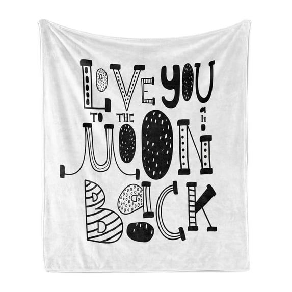 I Love You Soft Flannel Fleece Throw Blanket, Modern Graphic Style Love You Moon and Back Romantic Creative Valentines Day, Cozy Plush for Indoor and Outdoor Use, 70" x 90", Black White, by Ambesonne