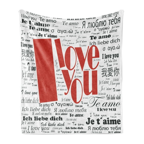 I Love You Soft Flannel Fleece Throw Blanket, Newspaper Love Words Contemporary Happy Mothers Day, Cozy Plush for Indoor and Outdoor Use, 60" x 80", White Black, by Ambesonne