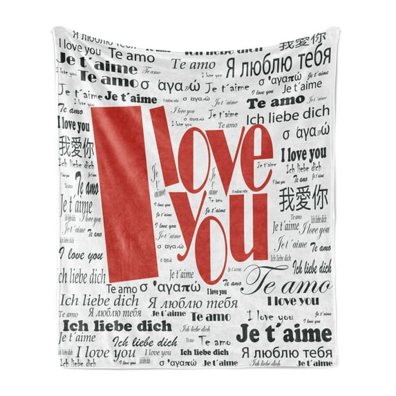 I Love You Soft Flannel Fleece Throw Blanket, Newspaper Love Words Contemporary Happy Mothers Day, Cozy Plush for Indoor and Outdoor Use, 70" x 90", White Black, by Ambesonne