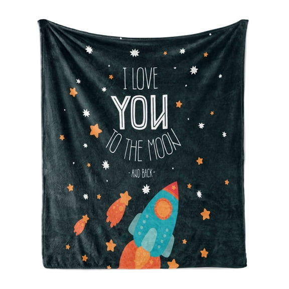 I Love You Soft Flannel Fleece Throw Blanket, Rocket on the Road of Space Adventurist Cosmic Couples Happy Birthday Theme, Cozy Plush for Indoor and Outdoor Use, 50" x 60", Multicolor, by Ambesonne