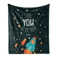 thumbnail image 1 of I Love You Soft Flannel Fleece Throw Blanket, Rocket on the Road of Space Adventurist Cosmic Couples Happy Birthday Theme, Cozy Plush for Indoor and Outdoor Use, 50" x 70", Multicolor, by Ambesonne, 1 of 5