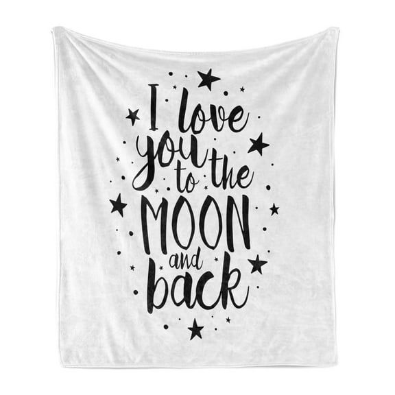 I Love You Soft Flannel Fleece Throw Blanket, Romantic I Love You to the Moon and Back Lifestyle Words Print, Cozy Plush for Indoor and Outdoor Use, 60" x 80", Black White, by Ambesonne