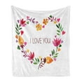 thumbnail image 1 of I Love You Soft Flannel Fleece Throw Blanket, Romantic Themed Text in Heart Shaped Floral Wreath Valentines Day Themed, Cozy Plush for Indoor and Outdoor Use, 50" x 70", Multicolor, by Ambesonne, 1 of 5