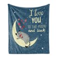 thumbnail image 1 of I Love You Soft Flannel Fleece Throw Blanket, Sleepy Cat Holding Hearts over the Moon at Night Sky, Cozy Plush for Indoor and Outdoor Use, 50" x 60", Pale Yellow Warm Taupe, by Ambesonne, 1 of 5