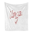 thumbnail image 1 of I Love You Soft Flannel Fleece Throw Blanket, Swirling Letter Fonts in Warm Color Heart Shaped Dots Calligraphy Design, Cozy Plush for Indoor and Outdoor Use, 60" x 80", Red White, by Ambesonne, 1 of 5