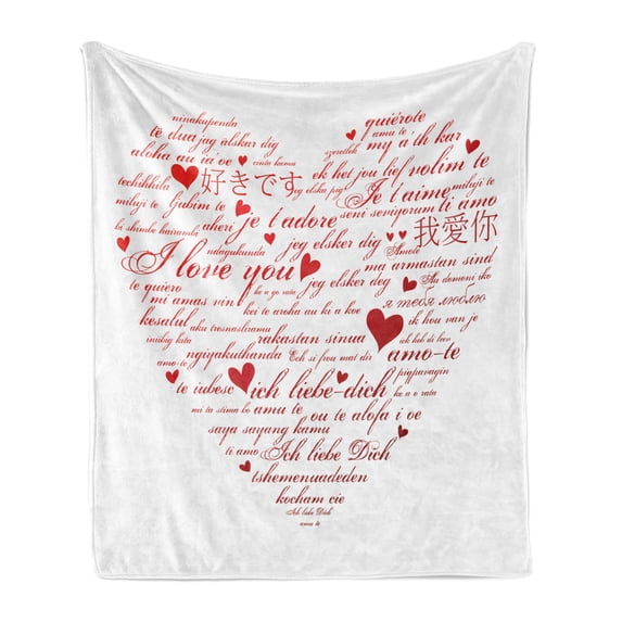 I Love You Soft Flannel Fleece Throw Blanket, Love Words in Various Language Universal Wedding Engaged Flirt Partners Print, Cozy Plush for Indoor and Outdoor Use, 60" x 80", Red White, by Ambesonne