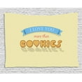 thumbnail image 1 of I Love You More Tapestry, More Than Cookies Sweet Vanilla Cookies Font with Letter O is as Heart, Wall Hanging for Bedroom Living Room Dorm Decor, 80W X 60L Inches, Multicolor, by Ambesonne, 1 of 2