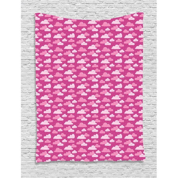 I Love You Tapestry, Funny and Cute Pink Cloud Characters in Cartoon Style with Little Hearts, Wall Hanging for Bedroom Living Room Dorm Decor, 40W X 60L Inches, Magenta Pale Pink, by Ambesonne