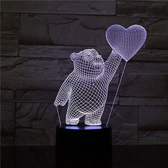 I Love You to The Moon and Back, 3D Illusion Lamp Flower, Bear 3D Visual Night Light, I Love You Gifts for Him Lamps for Adults, Love Lights Neon Sign Light Xmas Birthday Decoration