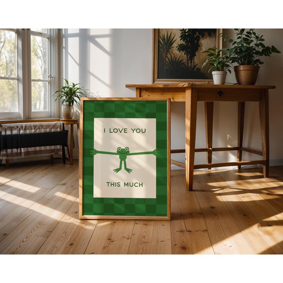I Love You This Much Frog Illustration for Playroom Funny Nursery Frog Wall Art Happy Colourful Family Home Decor Hand-Drawn Gift