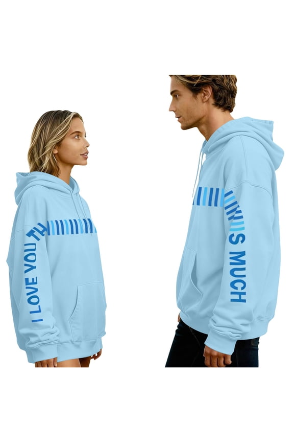 I Love You This Much Hoodie for Couples Interactive Hug Stretch Arms Measure Love Sweatshirts Long Sleeve Oversized Pullover Funny Valentine Outfit