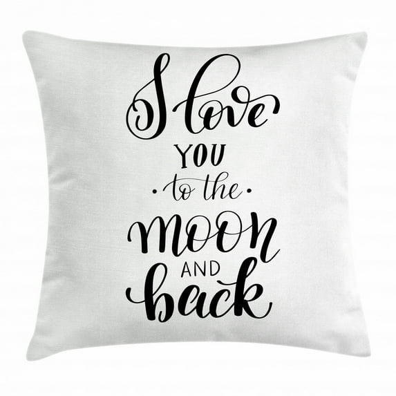 I Love You Throw Pillow Cushion Cover, Minimalist Stylized I Love You to the Moon and Back Typography Togetherness, Decorative Square Accent Pillow Case, 24 X 24 Inches, Black White, by Ambesonne