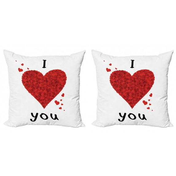 Ambesonne I Love You Throw Pillow Cover 2 Pack, Love Bouquet Heart, 18", Red White