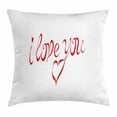 thumbnail image 1 of I Love You Throw Pillow Cushion Cover, Swirling Letter Fonts in Red Color with Heart Shaped Dots Calligraphy Design, Decorative Square Accent Pillow Case, 16 X 16 Inches, Red White, by Ambesonne, 1 of 2