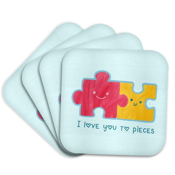 3drose, I Love You to Pieces Cute Love Quotes, Set of 4 Coasters - Soft