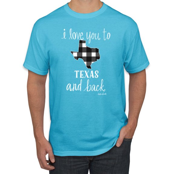 I Love You To Texas And Back Plaid Pop Culture Men's Graphic T-Shirt, Light Turquoise, Large