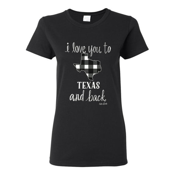 I Love You To Texas And Back Plaid Pop Culture Womens Graphic T-Shirt, Black, X-Large