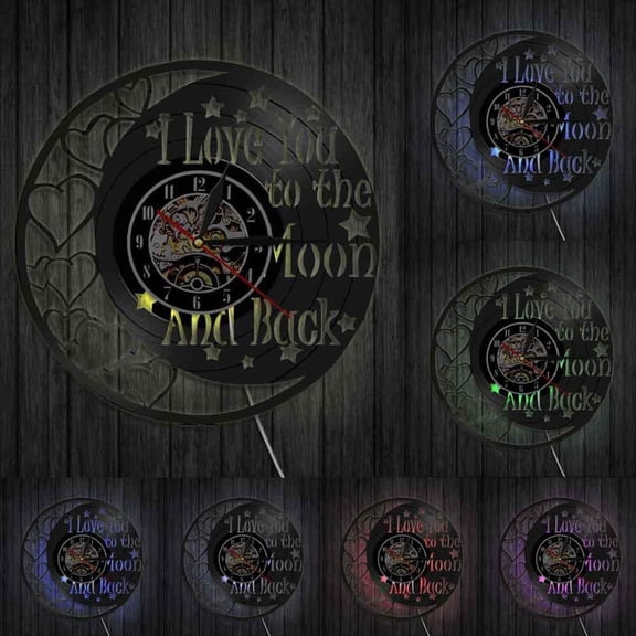 I Love You To The Moon And Back Love Quote Vintage Vinyl Record Wall Clock Romance Love Valentine Home Decor Clock Couples Gift