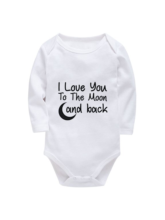 I Love You To The Moon And Back Newborn Boy Outfits for Hospital Coming Home Long Sleeve Baby Bodysuit Girl White 0-3 Months