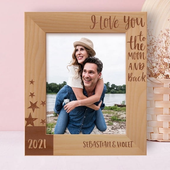 I Love You To The Moon And Back Personalized Wooden Frame 8" x 10" Brown (Vertical)