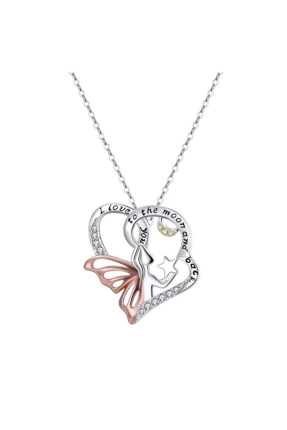 I Love You To The Moon Angel Necklace for Women Sterling Silver Pendant and Chain by Ginger Lyne