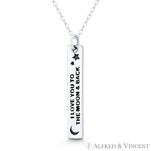 I Love You To The Moon & Back Charm 31x5mm (1.2x0.2in) Pendant & Chain Necklace in .925 Sterling Silver