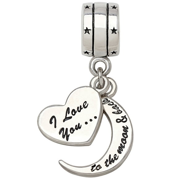 "I Love You To The Moon and Back" Two-Piece Pendant Bead Charm ALOV Sterling Silver