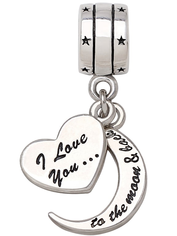 "I Love You To The Moon and Back" Two-Piece Pendant Bead Charm ALOV Sterling Silver