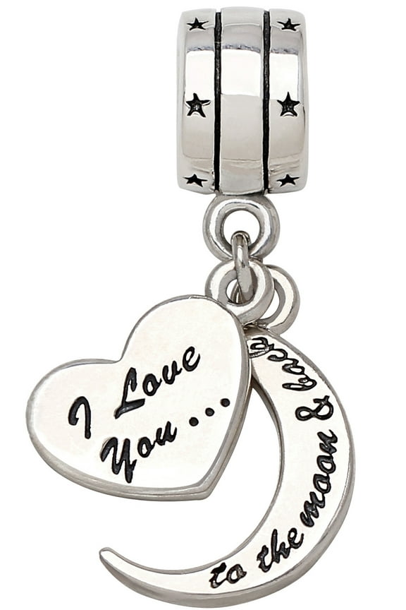 "I Love You To The Moon and Back" Two-Piece Pendant Bead Charm ALOV Sterling Silver