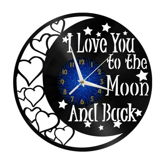 I Love You To The Moon and Back Vinyl Record Wall Clock for Kitchen Wall Decor Wall Art Gift for Lover Gift Idea for a Best Friend(B)