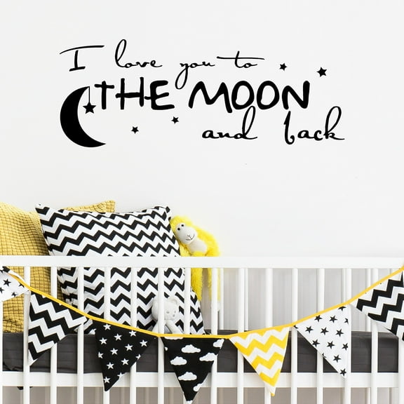I Love You To the Moon and Back Vinyl Lettering Wall Decal Sticker Nursery Kids Room Quotes and Decals - Size:  10"H x 28"L - Color: Black