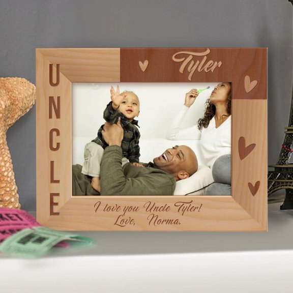 I Love You Uncle Personalized Wooden Picture Frame-10" x 8" Brown Horizontal