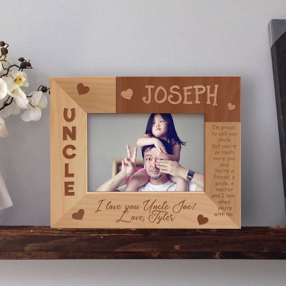 I Love You Uncle Personalized Wooden Picture Frame-5" x 3 1/2" Brown Horizontal