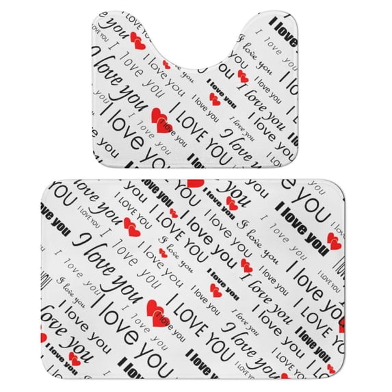 "I Love You" Valentine'S Day Bathroom Rugs Set 2 Pieces, Bathroom Set - Quick Drying Bath Mat And U-Shaped Toilet Rug, Water Absorbent Bath Carpet For Bedroom Floor Living Room, Machine Washable
