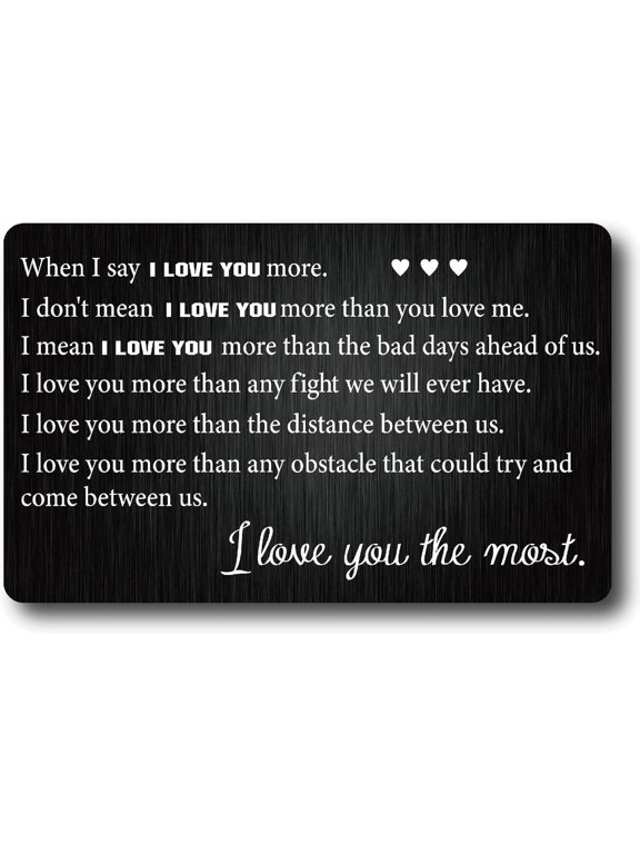 I Love You Wallet Card Engraved Wallet Insert Metal Wallet Card Insert Anniversary Romantic Mini Love Notes Gift For Men Husband Boyfriend Fiance Valentine Day Wedding Birthday Christmas Black