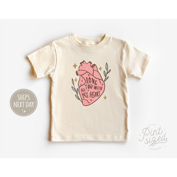 I Love You With All My Heart Kids Shirt - Retro Valentines Day Toddler Tee - Boho Valentines Shirt, New Born, Baby Shower Gift, New Parents Gift