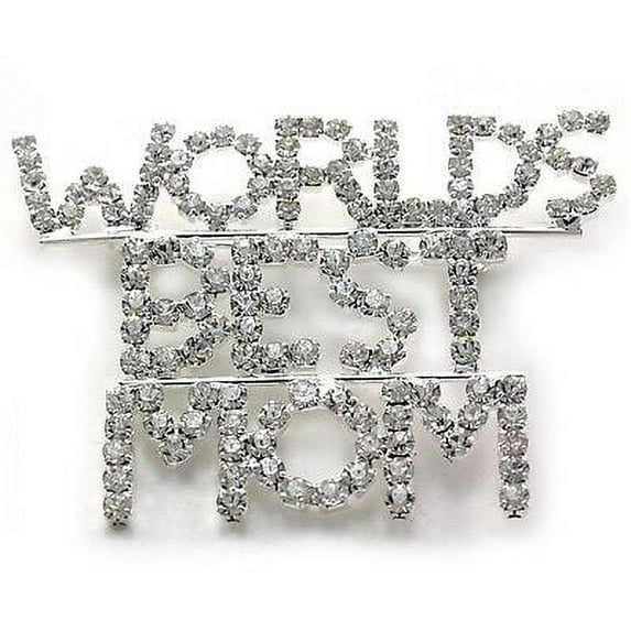 I Love You World's Best Mom Mother's Day Brooch Pin Daughter Clear Silver Tone