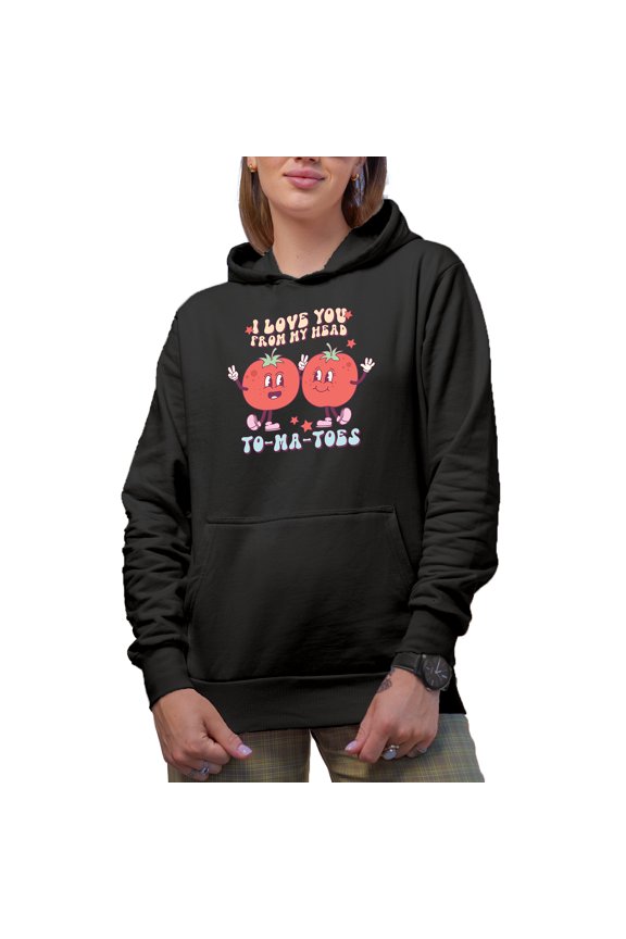 I Love You from My Head Tomatoes Pun, Retro Groovy Wavy Text Art Merch Gift, Black Hooded Sweatshirt or Hoodie, 3XL
