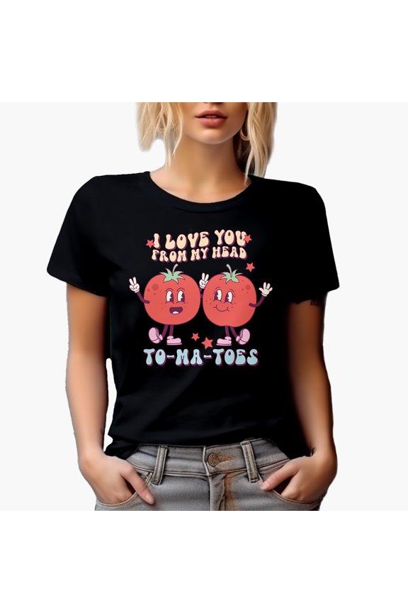 I Love You from My Head Tomatoes Pun, Retro Groovy Wavy Text Art Merch Gift, Black T-Shirt, Small