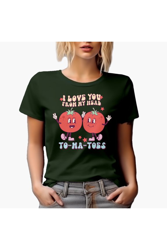 I Love You from My Head Tomatoes Pun, Retro Groovy Wavy Text Art Merch Gift, Military Green T-Shirt, Large